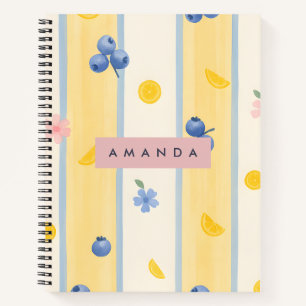 Personalised Pastel Blueberry & Lemon Pattern Notebook