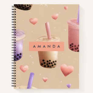 Personalised Pastel Bubble Tea Pattern Notebook