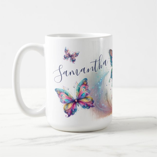 Personalised Pastel Butterfly Art Coffee Cup (Left)