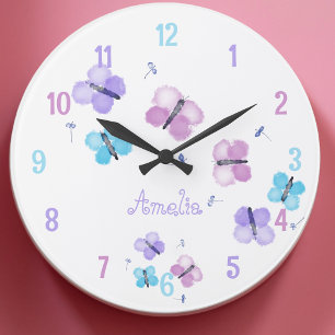 Personalised Pastel Butterfly Large Clock