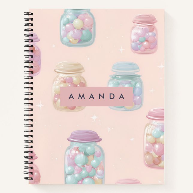 Personalised Pastel Candy Jar Pattern Notebook (Front)