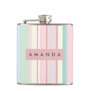 Personalised Pastel Candy Stripe Design Hip Flask