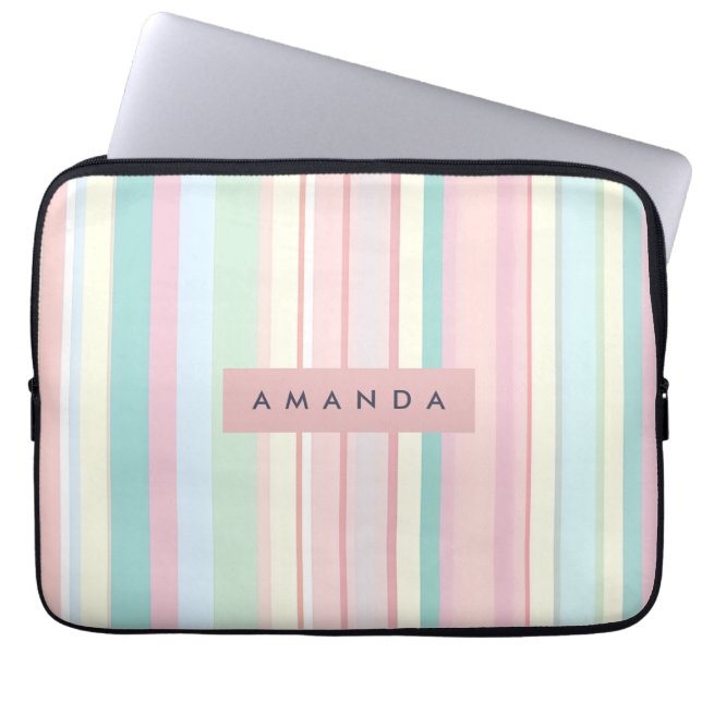 Personalised Pastel Candy Stripe Design Laptop Sleeve (Front)
