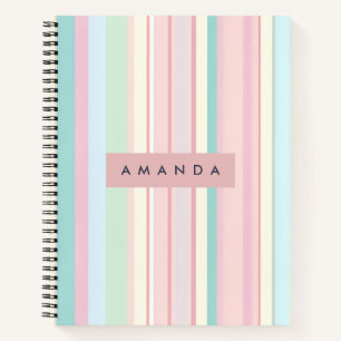 Personalised Pastel Candy Stripe Design Notebook