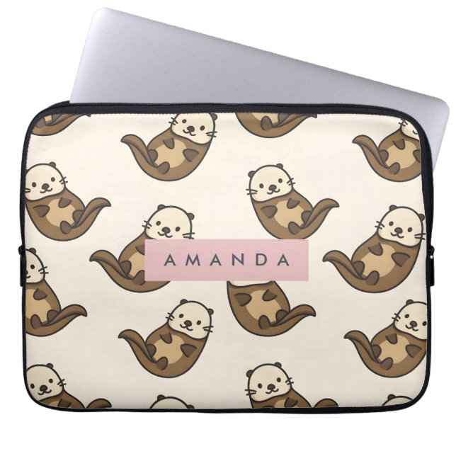 Personalised Pastel Charming Cat Pattern Laptop Sleeve (Front)