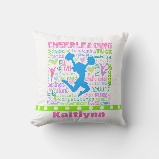 Personalised Pastel Cheerleading Words Typography Cushion (Front)