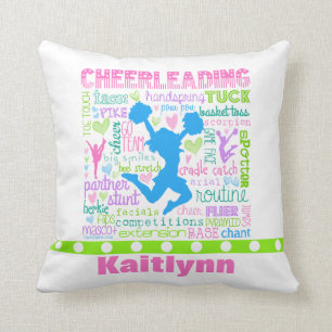 Personalised Pastel Cheerleading Words Typography Cushion