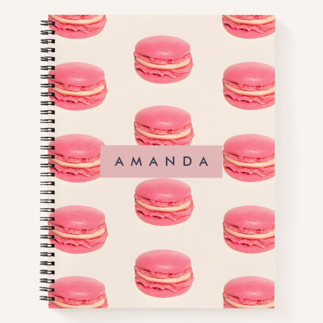 Personalised Pastel Chic Pink Macaron Pattern Notebook (Front)