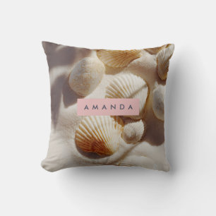 Personalised Pastel Coastal Seashells on Sand  Cushion