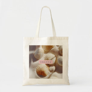Personalised Pastel Coastal Seashells on Sand  Tote Bag