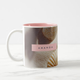 Personalised Pastel Coastal Seashells on Sand Two-Tone Coffee Mug