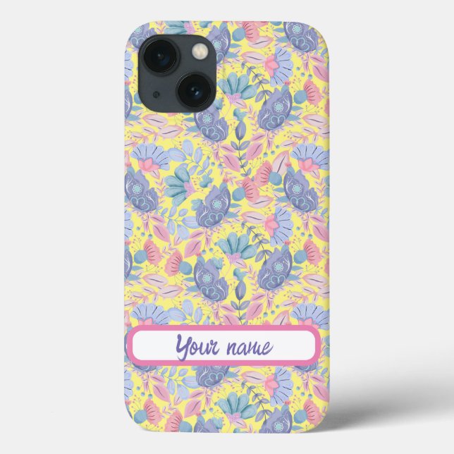 Personalised Pastel Colour Birds and Flowers Case-Mate iPhone Case (Back)