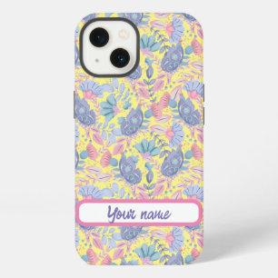 Personalised Pastel Colour Birds and Flowers iPhone 13 Case