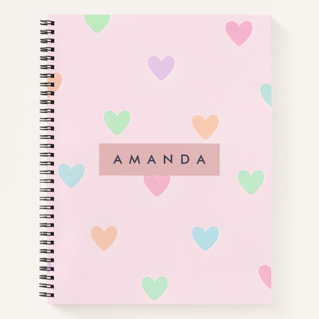 Personalised Pastel Colourful Heart Pattern Notebook (Front)