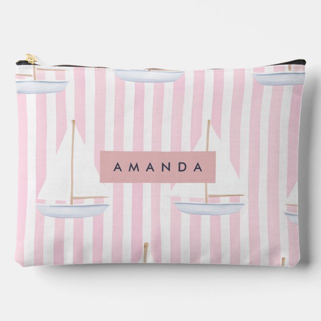 Personalised Pastel Cute Boat Pattern Accessory Pouch (Front)