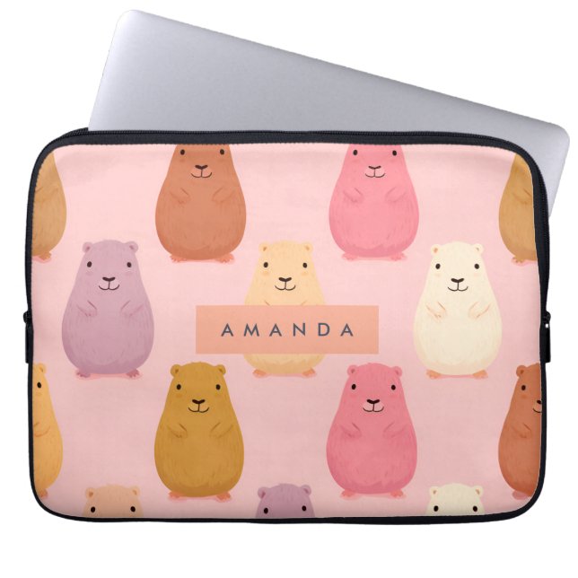 Personalised Pastel Cute Capybara Pattern  Laptop Sleeve (Front)