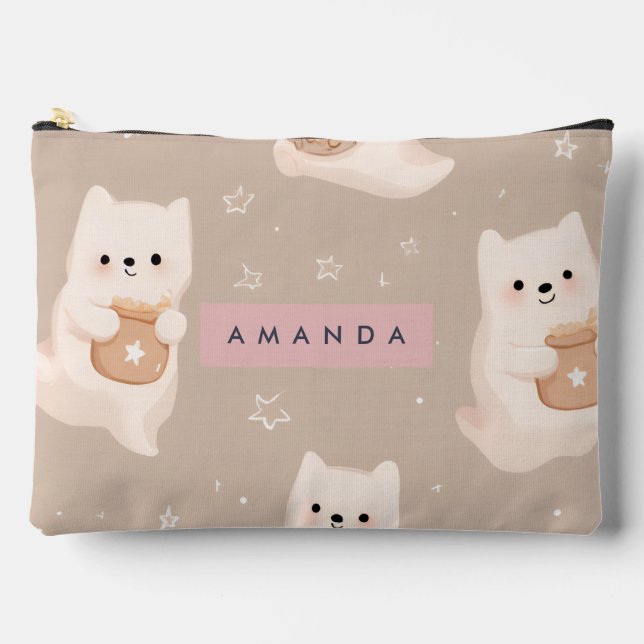 Personalised Pastel Cute Puppy Pattern Accessory Pouch (Front)
