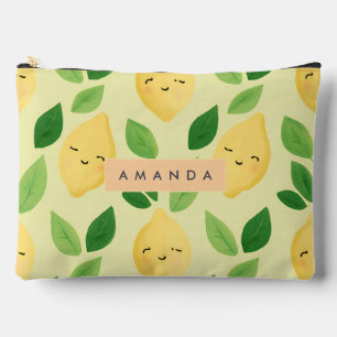 Personalised Pastel Cute Smiling Lemon Pattern Accessory Pouch