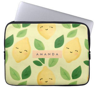 Personalised Pastel Cute Smiling Lemon Pattern Laptop Sleeve
