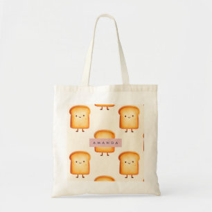 Personalised Pastel Cute Smiling Toast Pattern Tote Bag