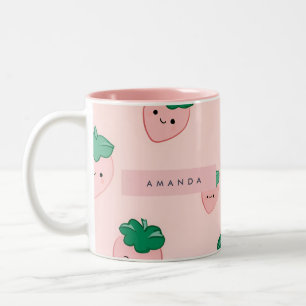 Personalised Pastel Cute Strawberry Pattern  Two-Tone Coffee Mug