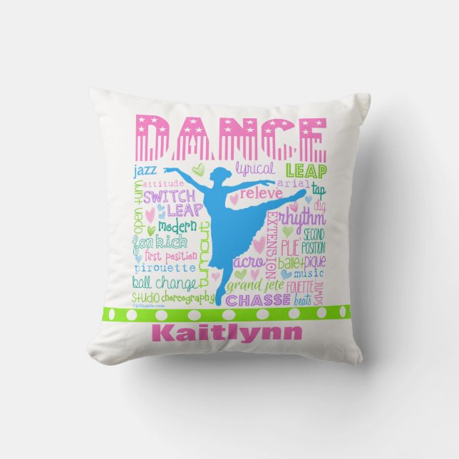 Personalised Pastel Dancer Words Typography Cushion (Front)