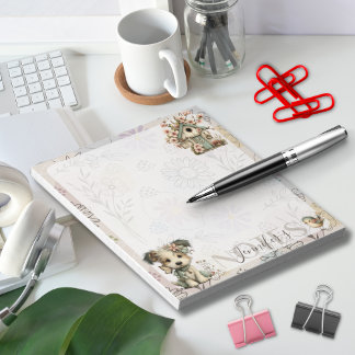 Personalised Pastel Dog & Floral Birdhouse Spring Notepad