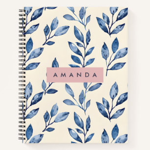 Personalised Pastel Elegant Blue Leaf Notebook