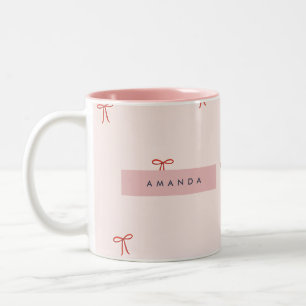 Personalised Pastel Elegant Ribbon Pattern Two-Tone Coffee Mug