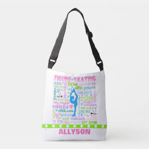 Personalised Pastel Figure Skater Words Typography Crossbody Bag