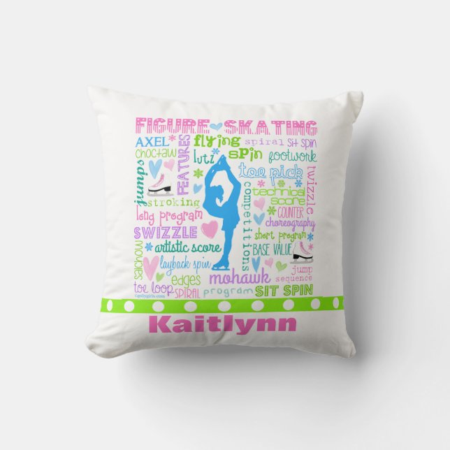 Personalised Pastel Figure Skater Words Typography Cushion (Front)