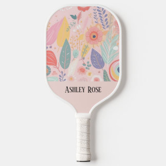Personalised Pastel Floral Custom Name Gift Pickleball Paddle