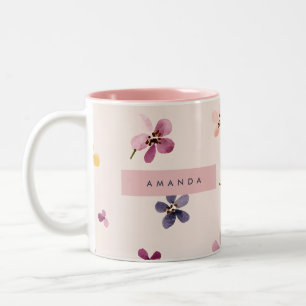 Personalised Pastel Floral Design in Soft Colours Two-Tone Coffee Mug