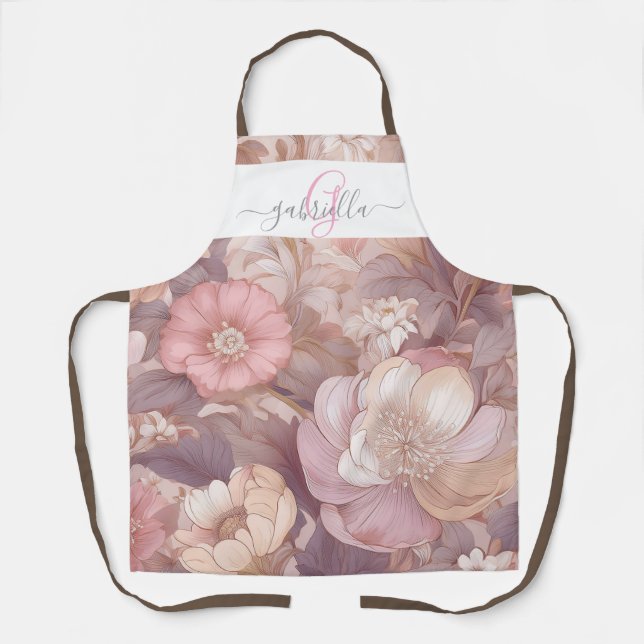 Personalised Pastel Floral with Name & Monogram Apron (Front)