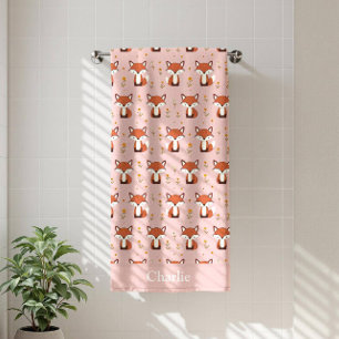 Personalised Pastel Fox Kids Bath Towel