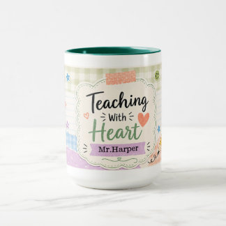  Personalised Pastel Gingham Teaching With Heart Mug