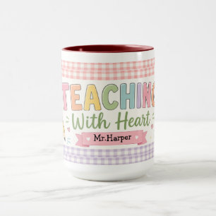  Personalised Pastel Gingham Teaching With Heart Mug