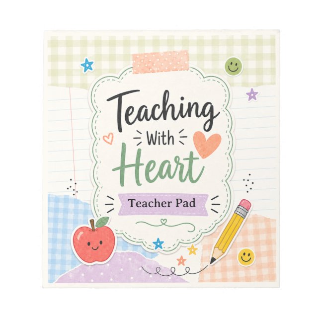 Personalised Pastel Gingham Teaching With Heart  Notepad (Front)