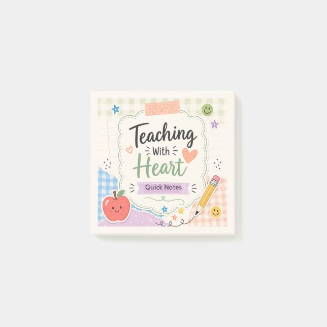 Personalised Pastel Gingham Teaching With Heart  Post-it Notes (Front)