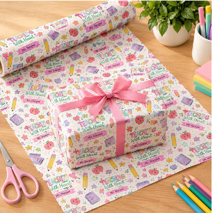 Personalised Pastel Gingham Teaching With Heart  Wrapping Paper