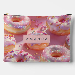 Personalised Pastel Glittering Pink Doughnut Dream Accessory Pouch