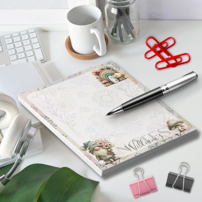 Personalised Pastel Gnome & Mushroom Floral Spring Notepad (Creator Uploaded)