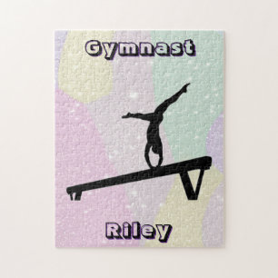 Personalised Pastel Gymnast Beam Silhouette Jigsaw Puzzle