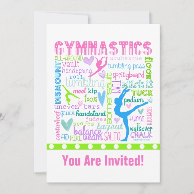 Personalised Pastel Gymnastics Words Typography Invitation (Front)