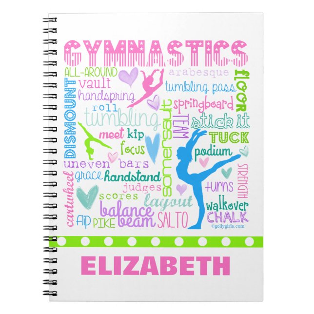 Personalised Pastel Gymnastics Words Typography Notebook (Front)