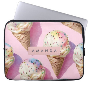 Personalised Pastel Ice Cream Cone with Sprinkles Laptop Sleeve