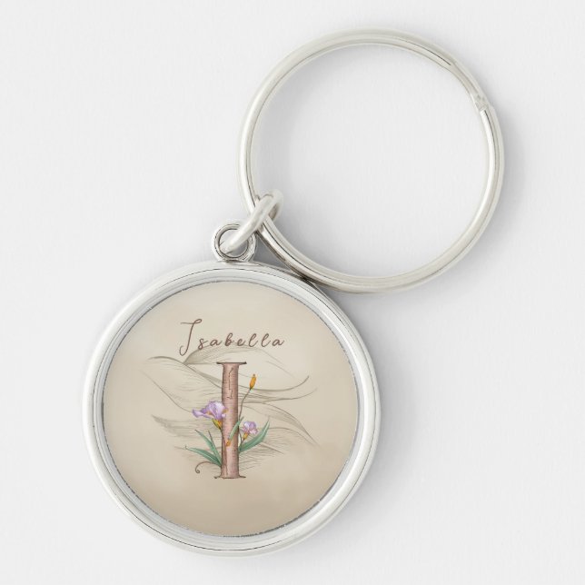 Personalised Pastel Iris Monogram 'I' Key Ring (Front)