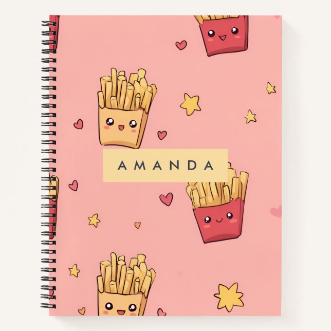 Personalised Pastel Kawaii French Fries Pattern Notebook (Front)