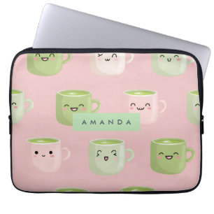Personalised Pastel Kawaii Matcha Tea Pattern Laptop Sleeve