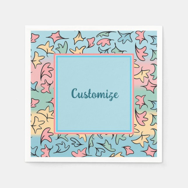 Personalised Pastel Leaves Colourful Napkin (Front)